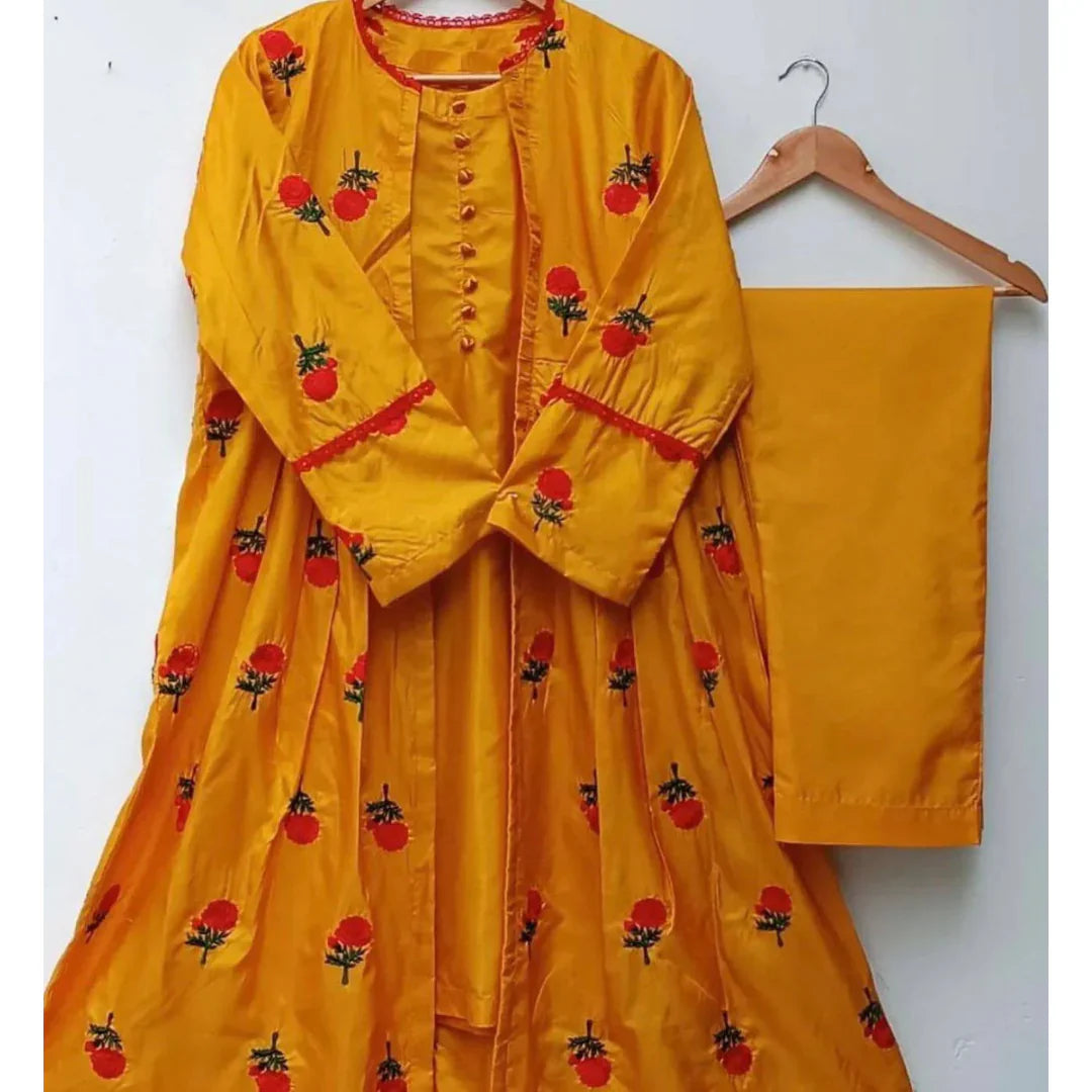 Embroidered Flower Gown 3Pc Dress for Women