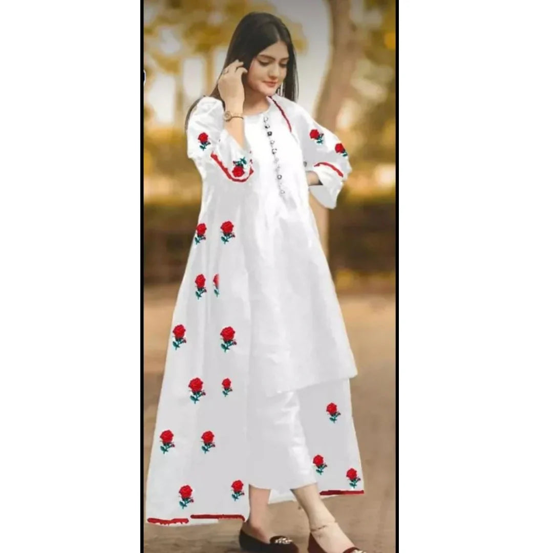 Embroidered Flower Gown 3Pc Dress for Women