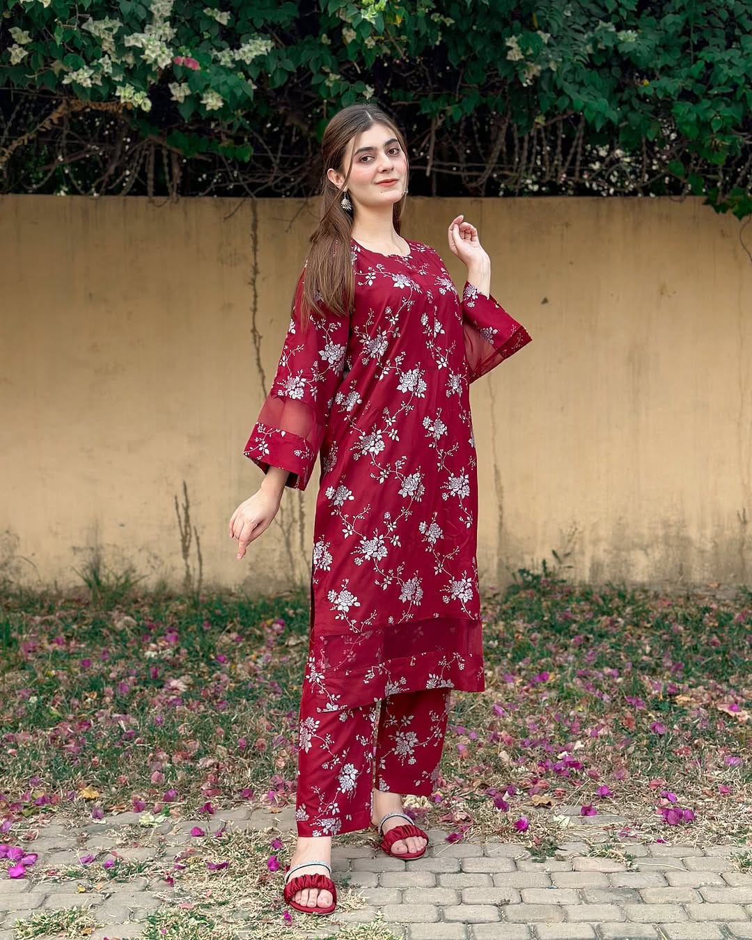 Elegence Doriya cotton Blosom  printed Long lenth Co-ord 2p set