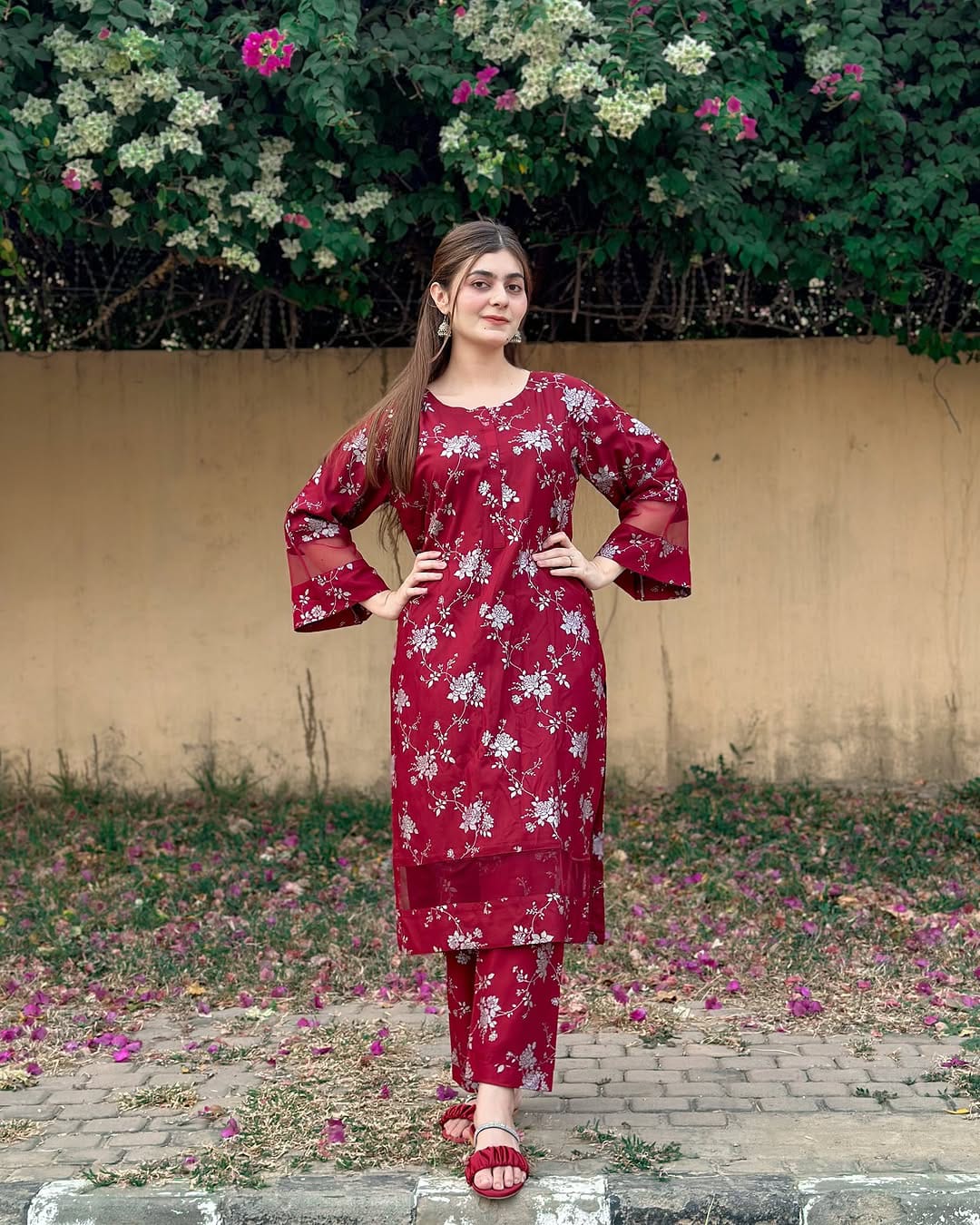 Elegence Doriya cotton Blosom  printed Long lenth Co-ord 2p set