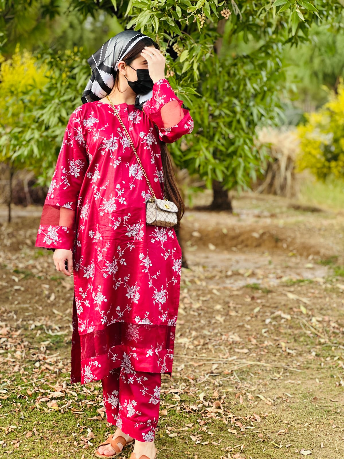 Elegence Doriya cotton Blosom  printed Long lenth Co-ord 2p set