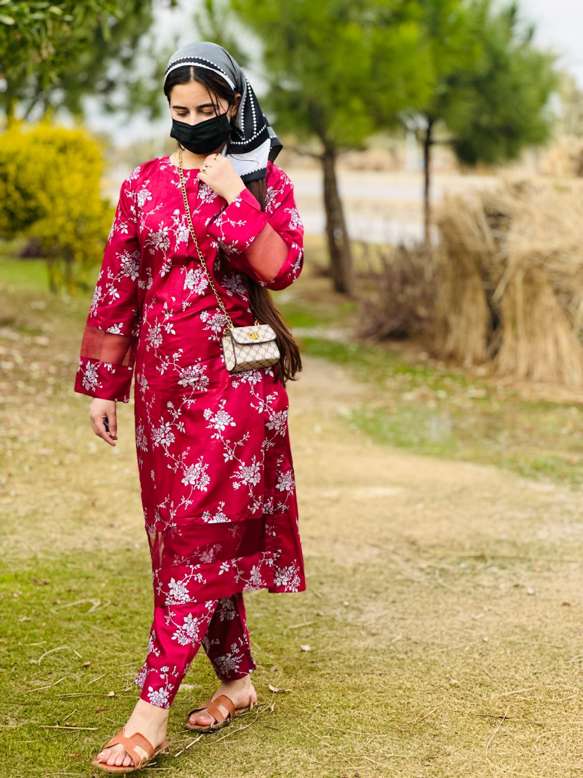 Elegence Doriya cotton Blosom  printed Long lenth Co-ord 2p set