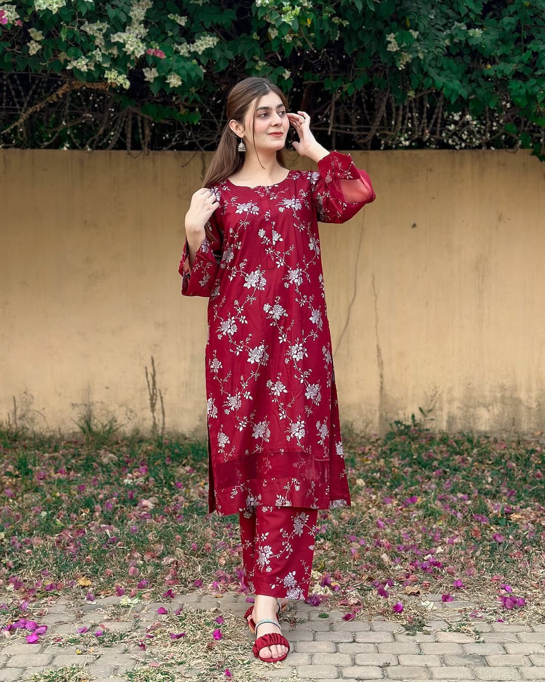Elegence Doriya cotton Blosom  printed Long lenth Co-ord 2p set