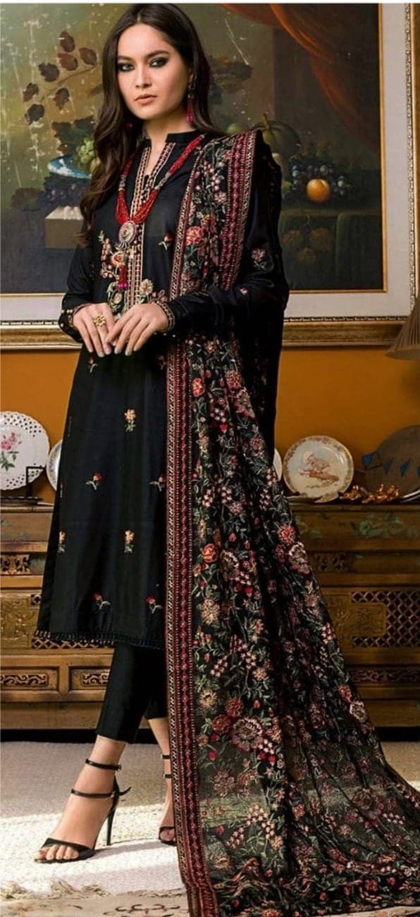 Dhanak Embroidered 3-Piece Suit with Embroidered Shawl