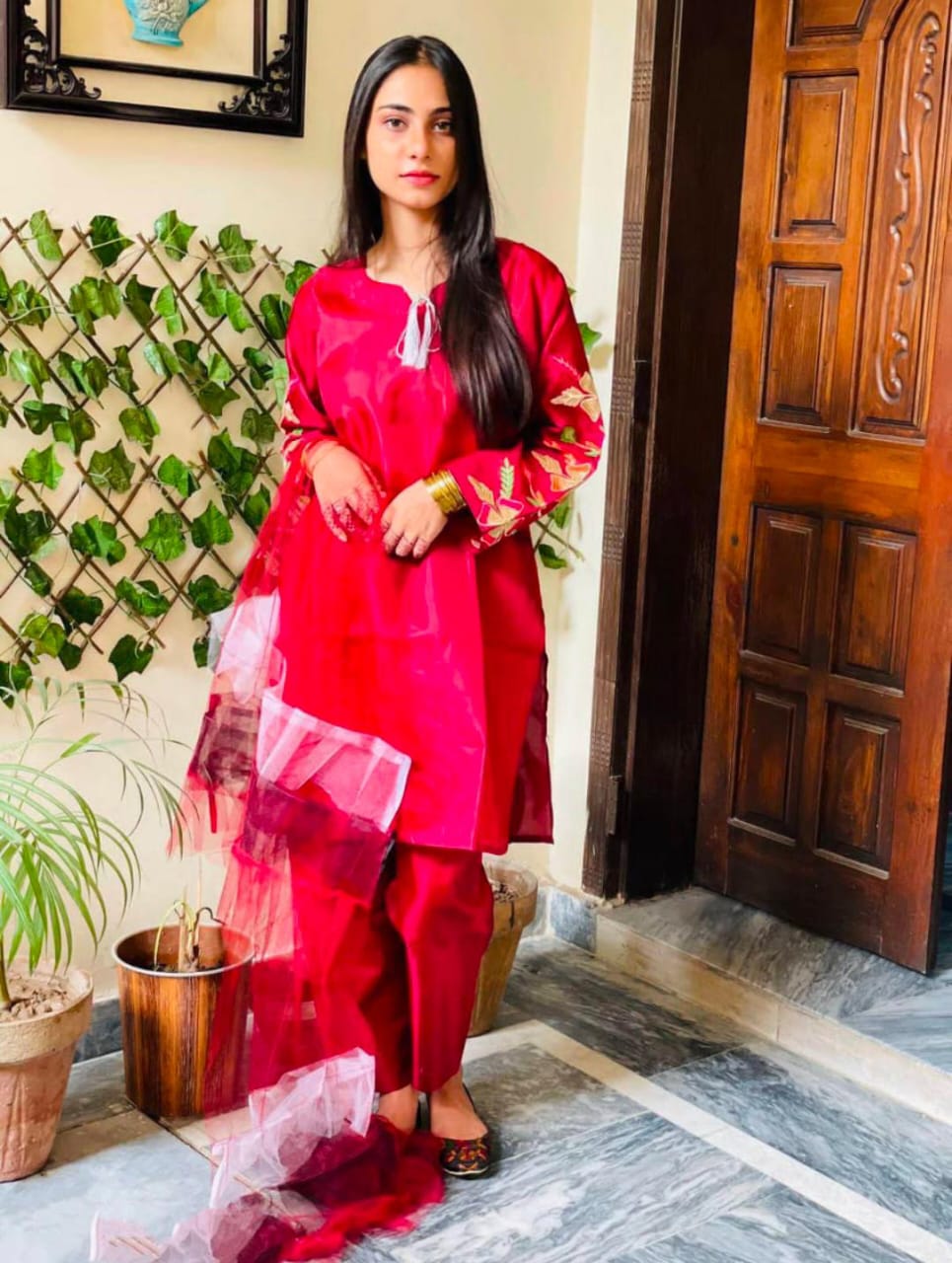 Embroidered 3-Piece Organza Suit