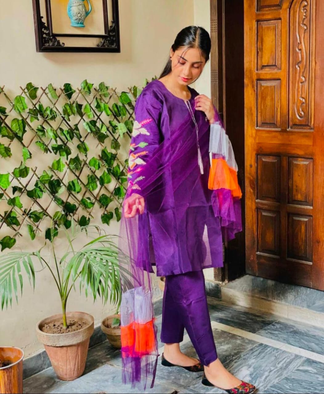 Embroidered 3-Piece Organza Suit