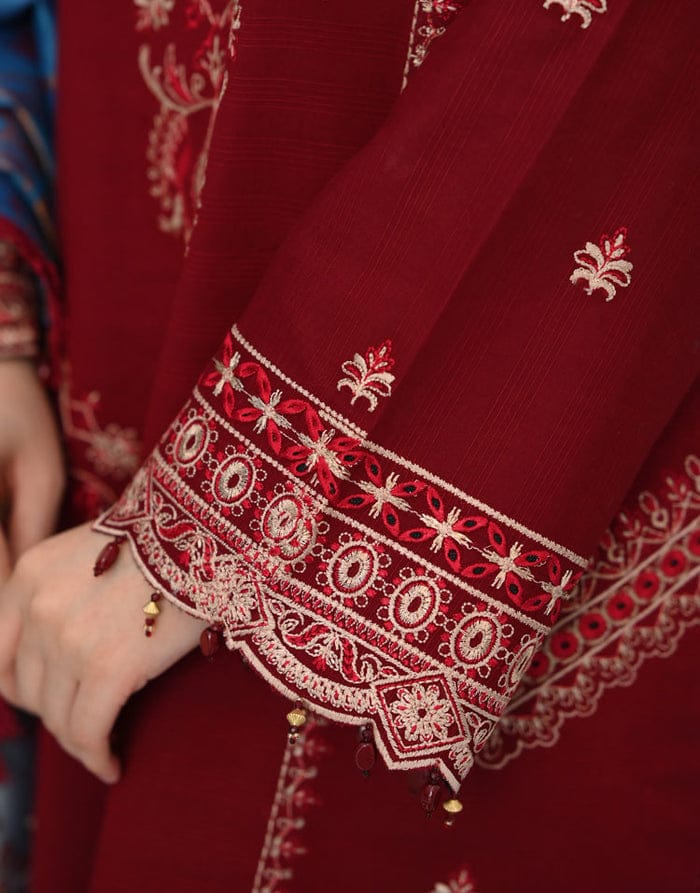 Elegant Maroon Embroidered 3-Piece Suit