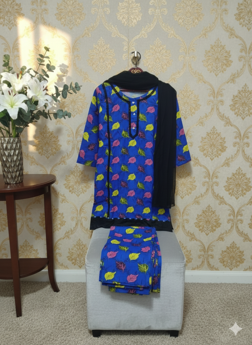 Floral Print with Lace Detailing  2-Piece Suit – Winter Collection