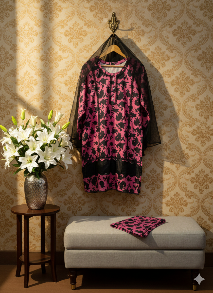 Floral Print with Lace Detailing  2-Piece Suit – Winter Collection