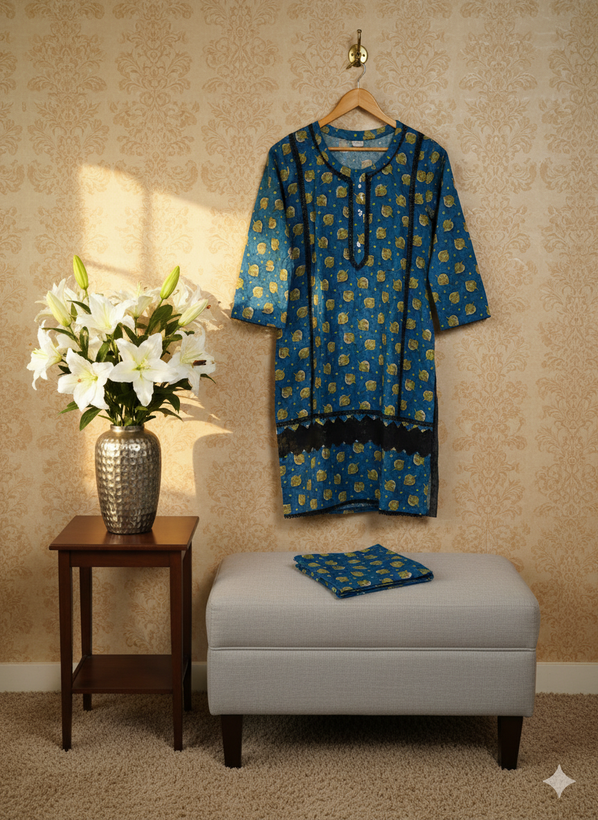 Floral Print with Lace Detailing  2-Piece Suit – Winter Collection