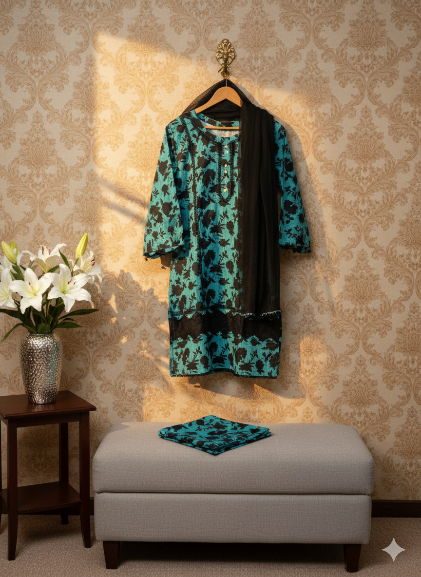 Floral Print with Lace Detailing  2-Piece Suit – Winter Collection